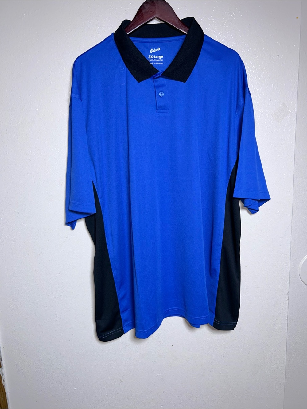 Men's Blue Polo with Black Collar and Side Panels